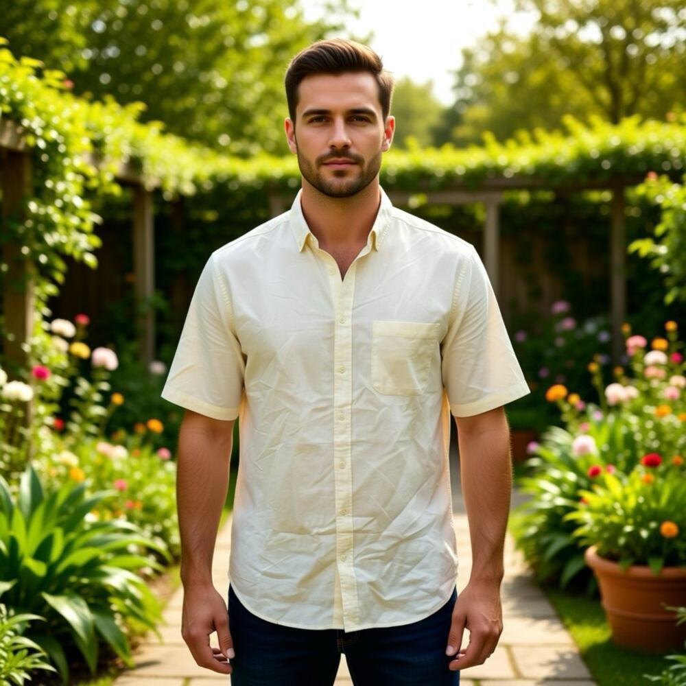 Territory Ahead Shirt Men MT ButtonUp Boho Cotton Blend Casual Beige Beach Work